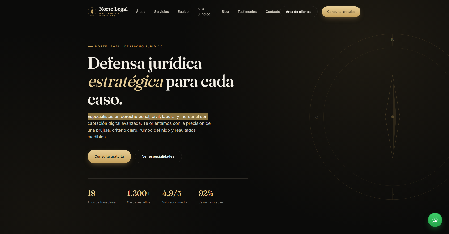 Página web de Norte Legal, proyecto real de Peak Site Studio